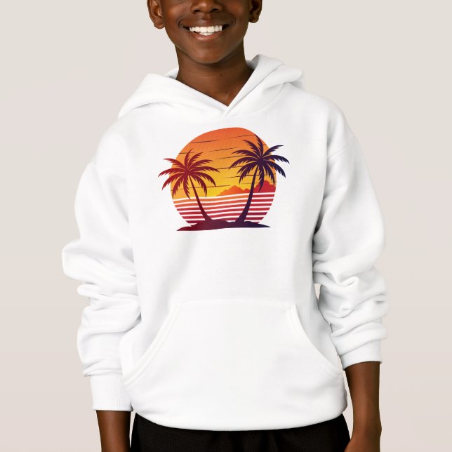 Sunset With Palm Trees Vector  Hoodie (Front)