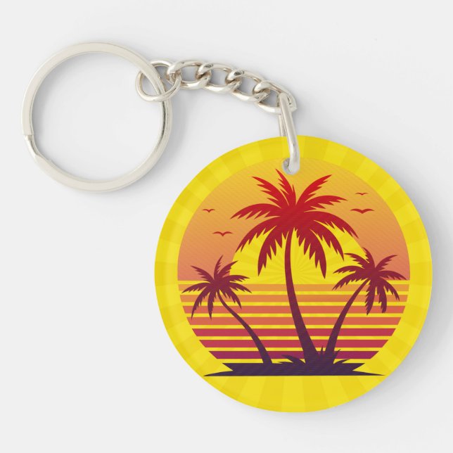 Sunset With Palm Trees Vector Keychain (Front)