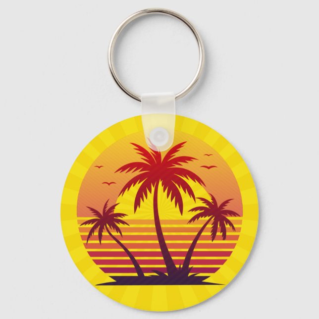 Sunset With Palm Trees Vector Keychain (Front)
