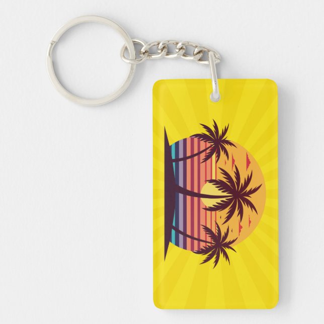 Sunset With Palm Trees Vector Keychain (Front)