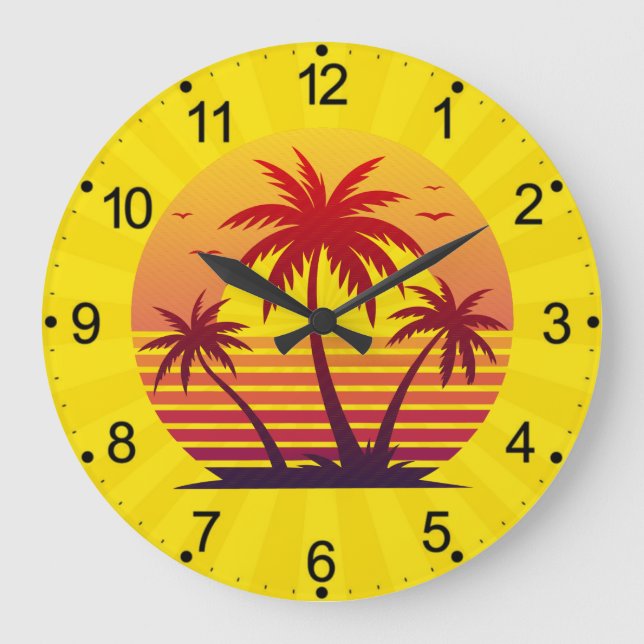 Sunset With Palm Trees Vector Large Clock (Front)
