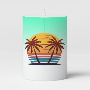 Sunset with Palm Trees Vector Pillar Candle