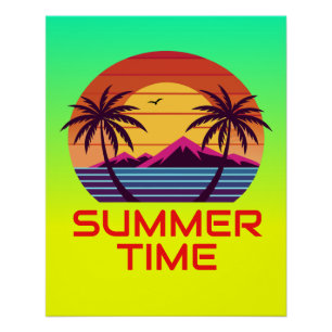 Sunset With Palm Trees Vector Poster