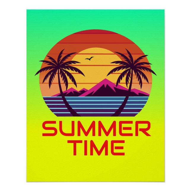 Sunset With Palm Trees Vector Poster (Front)