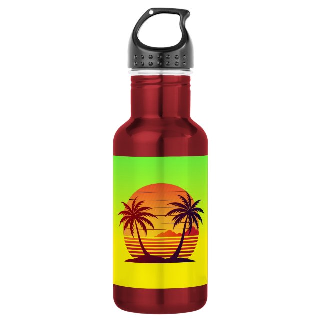 Sunset with Palm Trees Vector Stainless Steel Water Bottle (Front)