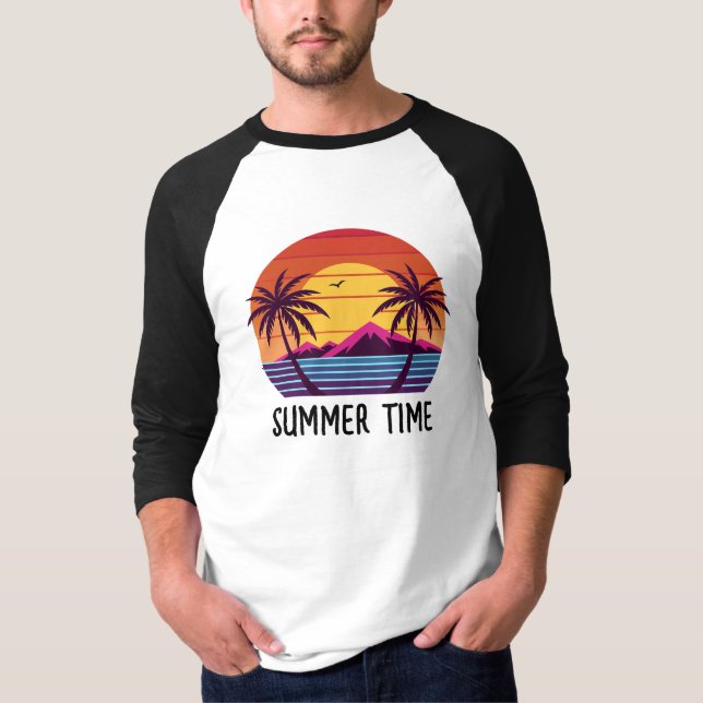 Sunset With Palm Trees Vector T-Shirt (Front)