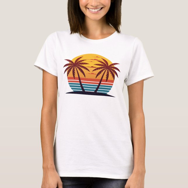 Sunset with Palm Trees Vector T-Shirt (Front)