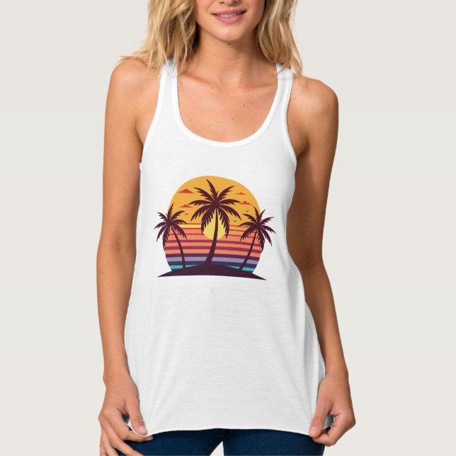Sunset With Palm Trees Vector Tank Top (Front)