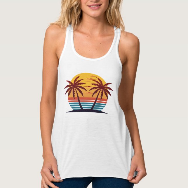 Sunset with Palm Trees Vector Tank Top (Front)