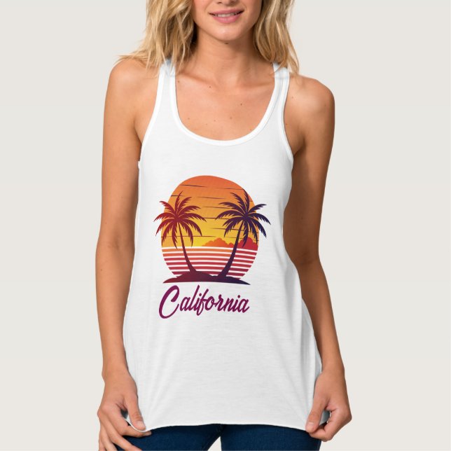 Sunset with Palm Trees Vector Tank Top (Front)
