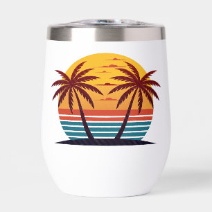 Sunset with Palm Trees Vector Thermal Wine Tumbler