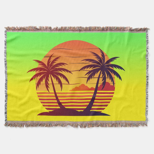 Sunset with Palm Trees Vector Throw Blanket (Front)