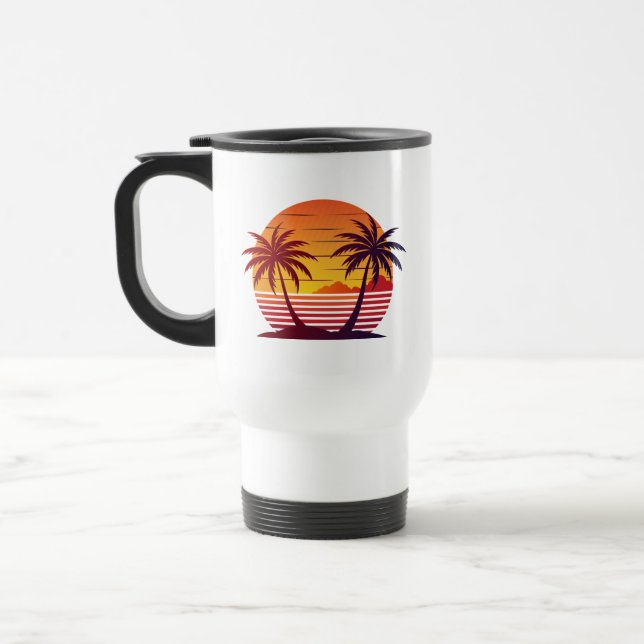 Sunset with Palm Trees Vector Travel Mug (Left)