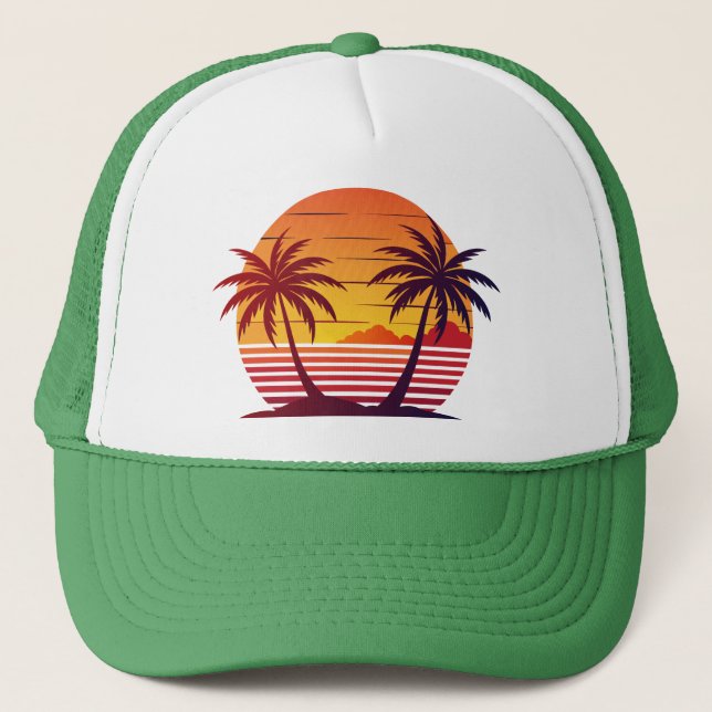 Sunset With Palm Trees Vector  Trucker Hat (Front)