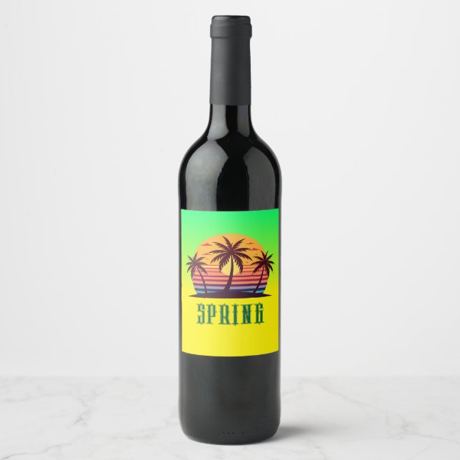 Sunset With Palm Trees Vector Wine Label (Front)