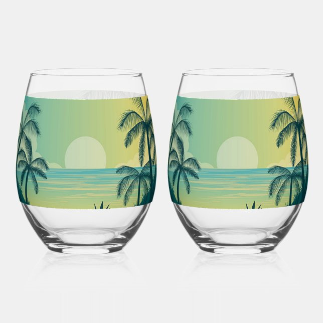 Sunset with Palms Wine Glass Set (Back)