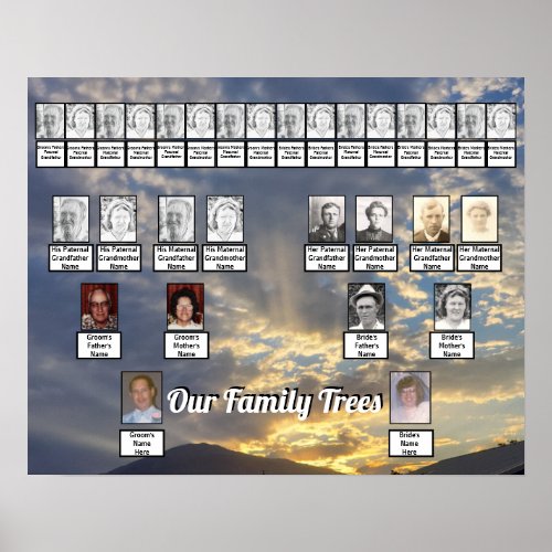 Sunset with Rays Photo Two Family Trees   Poster