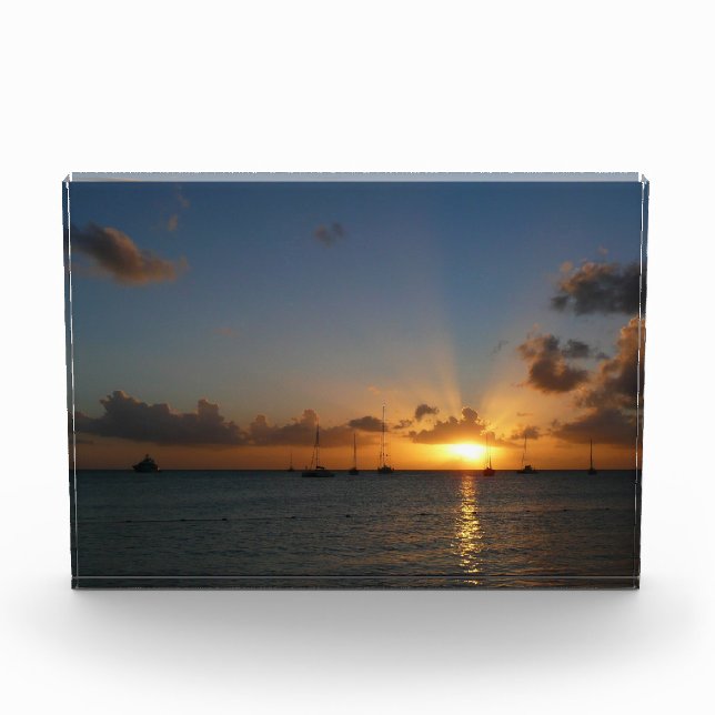 Sunset with Sailboats Tropical Landscape Photo Acrylic Award (Front)