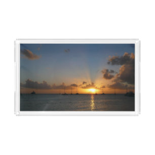 Sunset with Sailboats Tropical Landscape Photo Acrylic Tray