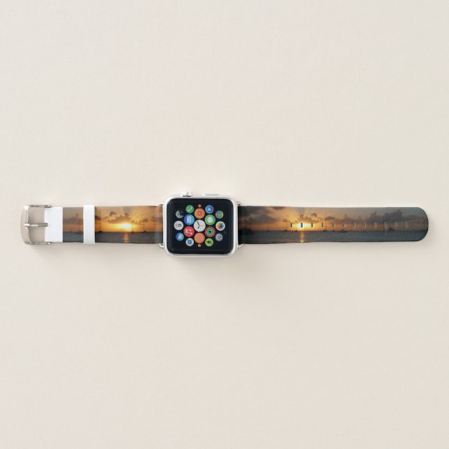 Sunset with Sailboats Tropical Landscape Photo Apple Watch Band (Front)