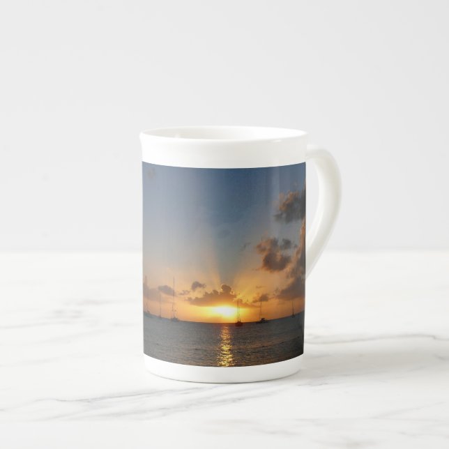 Sunset with Sailboats Tropical Landscape Photo Bone China Mug (Front Right)