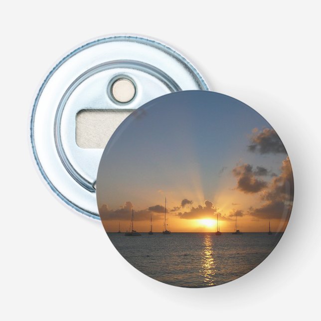 Sunset with Sailboats Tropical Landscape Photo Bottle Opener (Front)