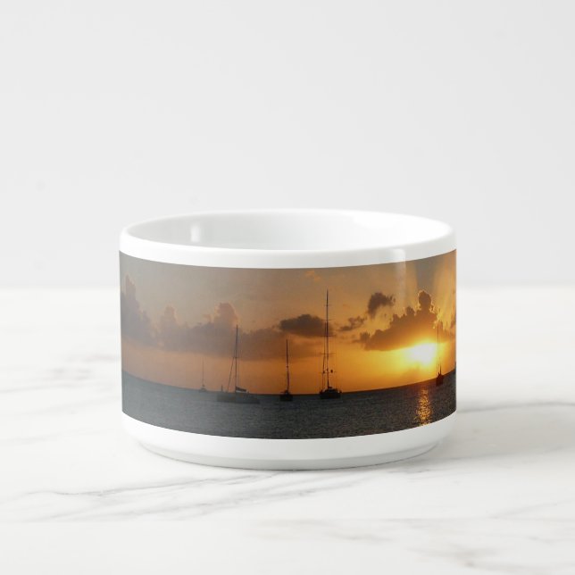 Sunset with Sailboats Tropical Landscape Photo Bowl (Center)