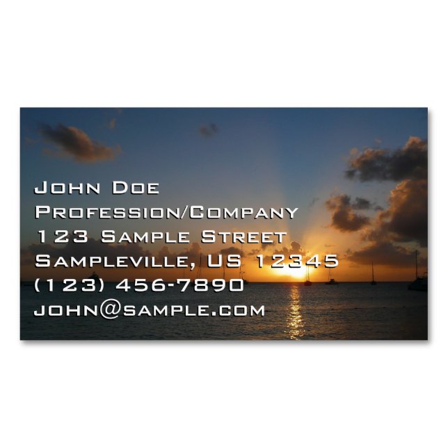 Sunset with Sailboats Tropical Landscape Photo Business Card Magnet (Front)