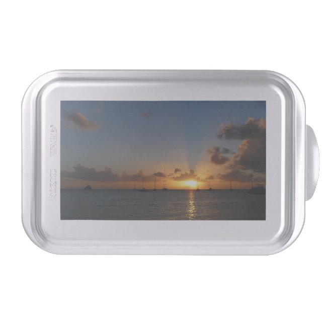 Sunset with Sailboats Tropical Landscape Photo Cake Pan (Front)