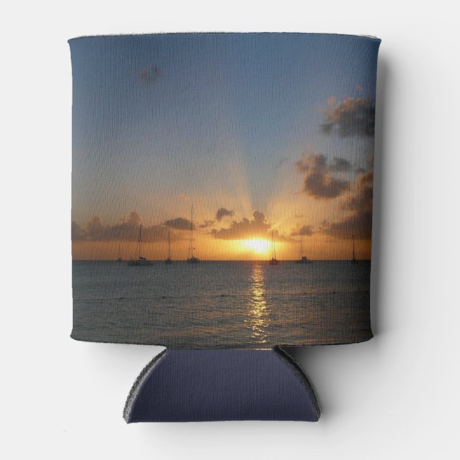 Sunset with Sailboats Tropical Landscape Photo Can Cooler (Front)