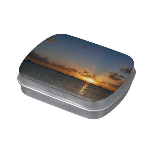 Sunset with Sailboats Tropical Landscape Photo Candy Tin (Side)