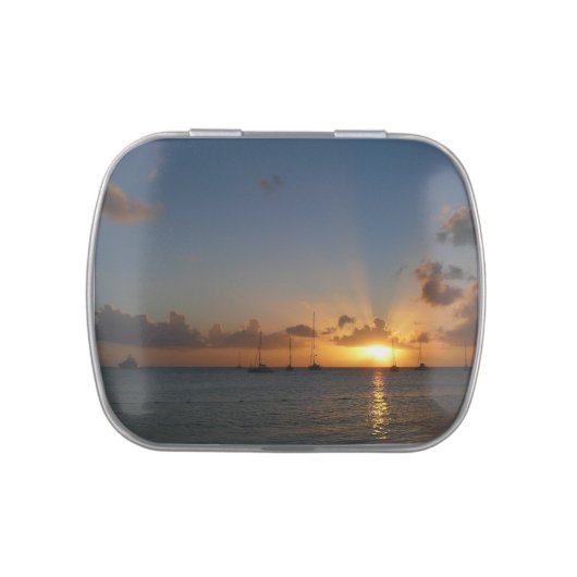 Sunset with Sailboats Tropical Landscape Photo Candy Tin (Top)