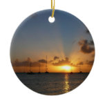 Sunset with Sailboats Tropical Landscape Photo Ceramic Ornament