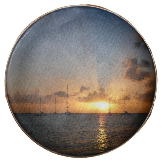 Sunset with Sailboats Tropical Landscape Photo Chocolate Dipped Oreo (Front)