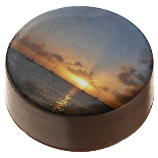 Sunset with Sailboats Tropical Landscape Photo Chocolate Dipped Oreo (Angled)