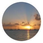Sunset with Sailboats Tropical Landscape Photo Classic Round Sticker