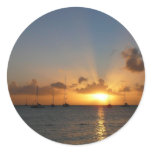 Sunset with Sailboats Tropical Landscape Photo Classic Round Sticker