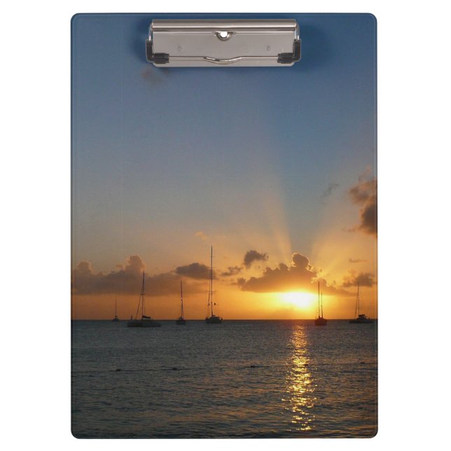Sunset with Sailboats Tropical Landscape Photo Clipboard (Front)