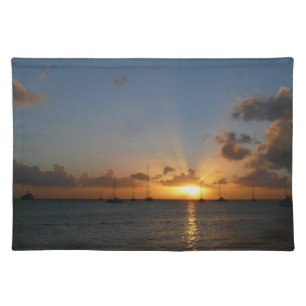 Sunset with Sailboats Tropical Landscape Photo Cloth Placemat