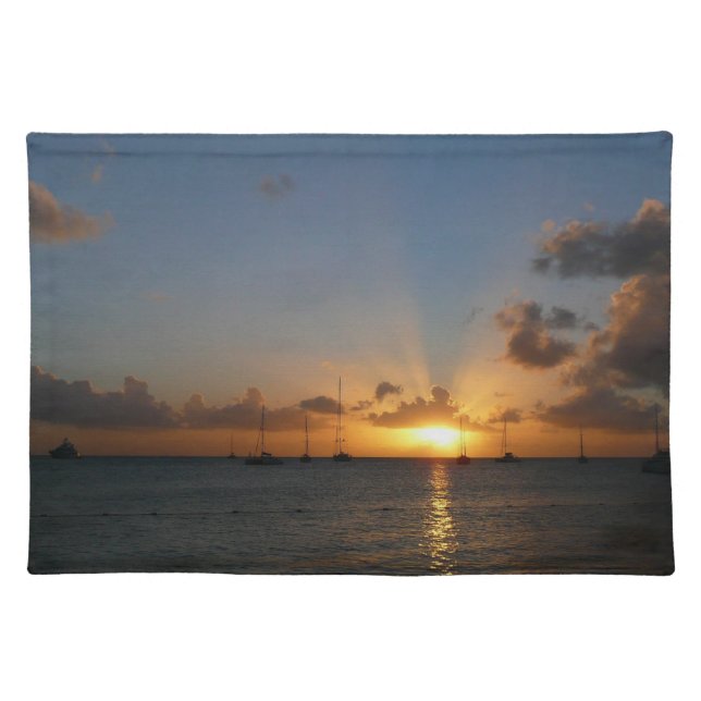 Sunset with Sailboats Tropical Landscape Photo Cloth Placemat (Front)