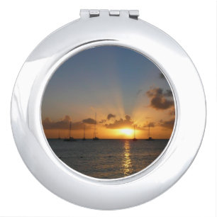 Sunset with Sailboats Tropical Landscape Photo Compact Mirror