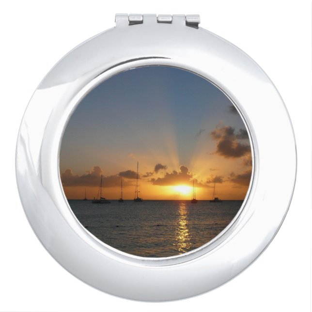 Sunset with Sailboats Tropical Landscape Photo Compact Mirror (Front)