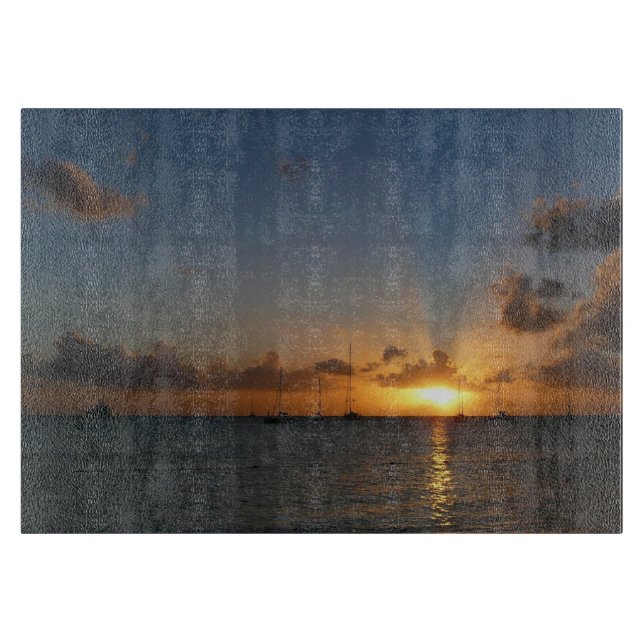Sunset with Sailboats Tropical Landscape Photo Cutting Board (Front)
