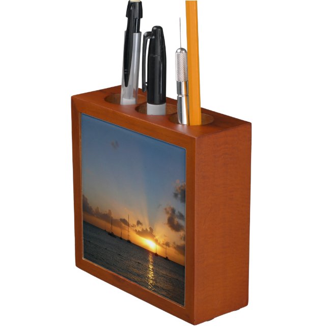 Sunset with Sailboats Tropical Landscape Photo Desk Organizer (In Situ)