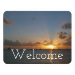 Sunset with Sailboats Tropical Landscape Photo Door Sign