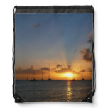 Sunset with Sailboats Tropical Landscape Photo Drawstring Bag