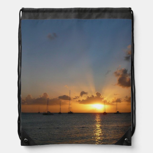 Sunset with Sailboats Tropical Landscape Photo Drawstring Bag (Front)