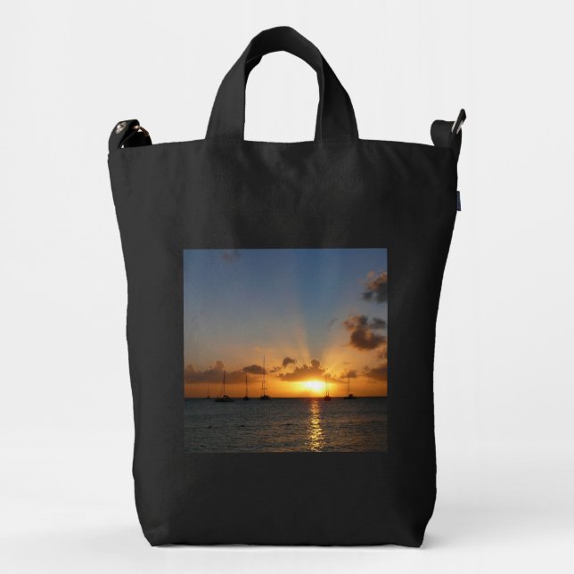 Sunset with Sailboats Tropical Landscape Photo Duck Bag (Front)