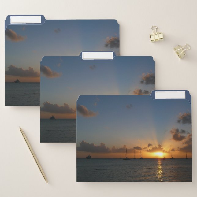 Sunset with Sailboats Tropical Landscape Photo File Folder (Set)