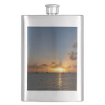 Sunset with Sailboats Tropical Landscape Photo Flask